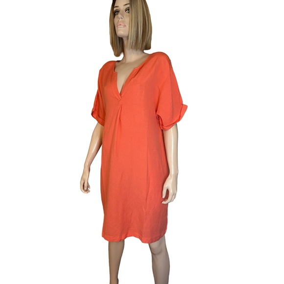 Paradis Linen & Rayon Dress Tunic Style Short sleeve Hip Pockets Versatile Peach - Picture 5 of 15